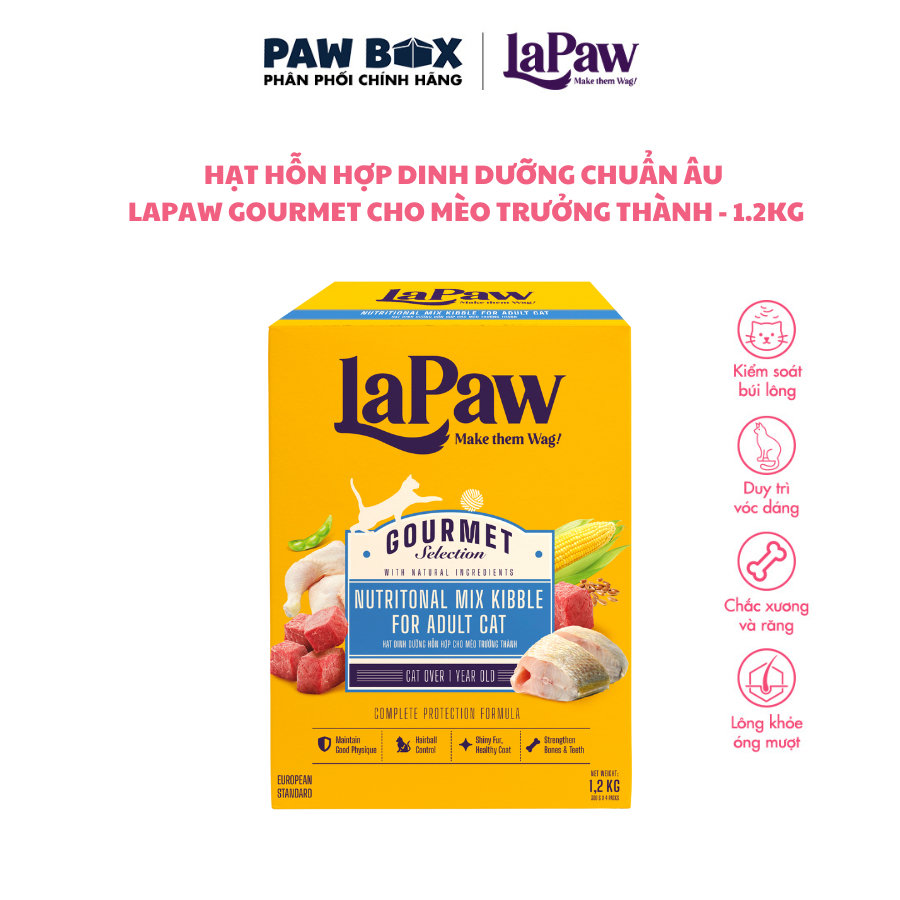 [MỚI] Hạt cho mèo trưởng thành laPaw Gourmet hỗn hợp dinh dưỡng túi 1.5Kg