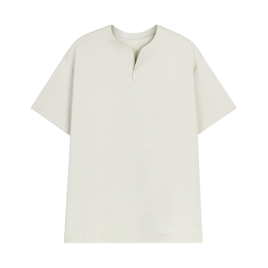 Áo thun tay ngắn cổ tròn xẻ V Nam Nữ cotton interlock 250gsm LADOS-9141 chất dày dặn, thấm hút, phong cách trẻ trung