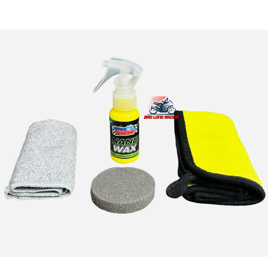 SuperFast Nano Wax ĐÁNH BÓNG dàn áo xe máy PKL Oto kèm theo mút đánh+khăn vàng+khăn than