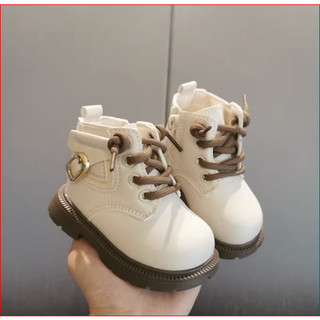 Size15-25 Bốt Da Trơn Lót Lông Phối Khóa Chéo Phong Cách Cho Bé Trai bé Gái K218