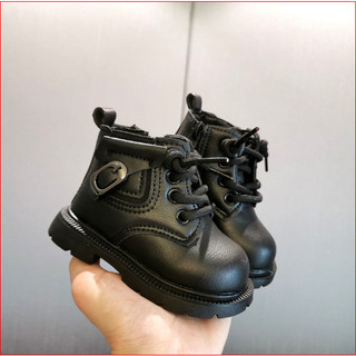 Size15-25 Bốt Da Trơn Lót Lông Phối Khóa Chéo Phong Cách Cho Bé Trai bé Gái K218