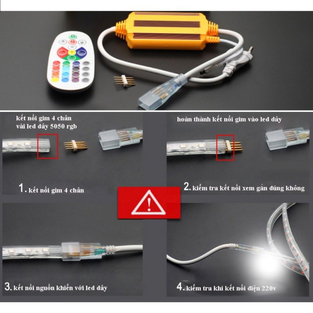 Bộ Nguồn Romote 4 kim Dây LED 5050 RGB đổi 7 màu (100 mét)