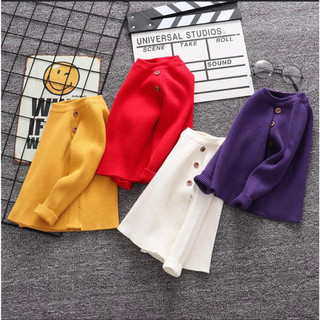 [Xả hàng] Áo len bé gái, Áo len tăm cho bé gái điểm khuy cực xinh Maruka Fashion