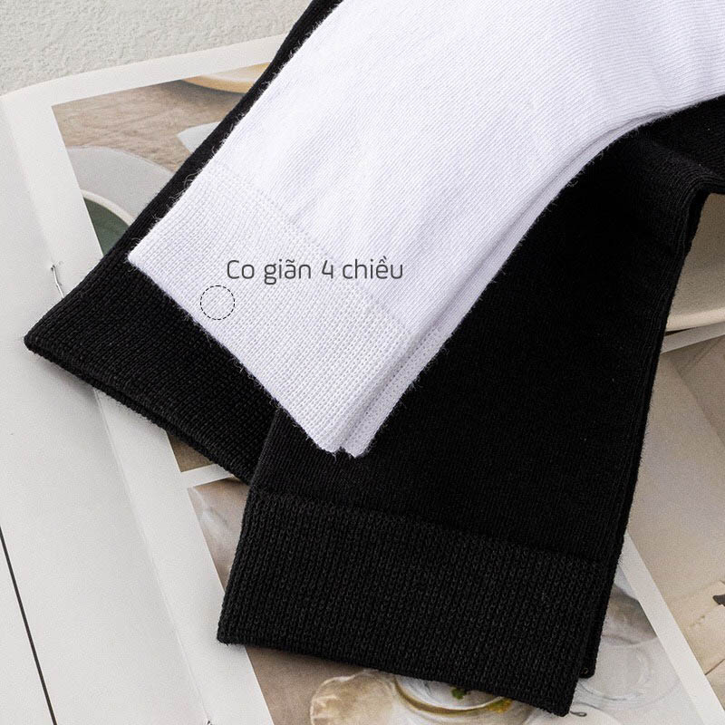 Tất trơn cổ vừa nam nữ trắng đen Classic, chất liệu cottonco giãn 4 chiều - Ekiu Shop