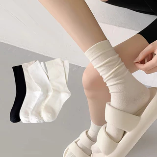 Set 5 Đôi Tất Cổ Cao, Vớ Cổ Cao Nữ Vải Cotton Co Giãn Thời Trang Hàn Quốc S2   [ J206 ]