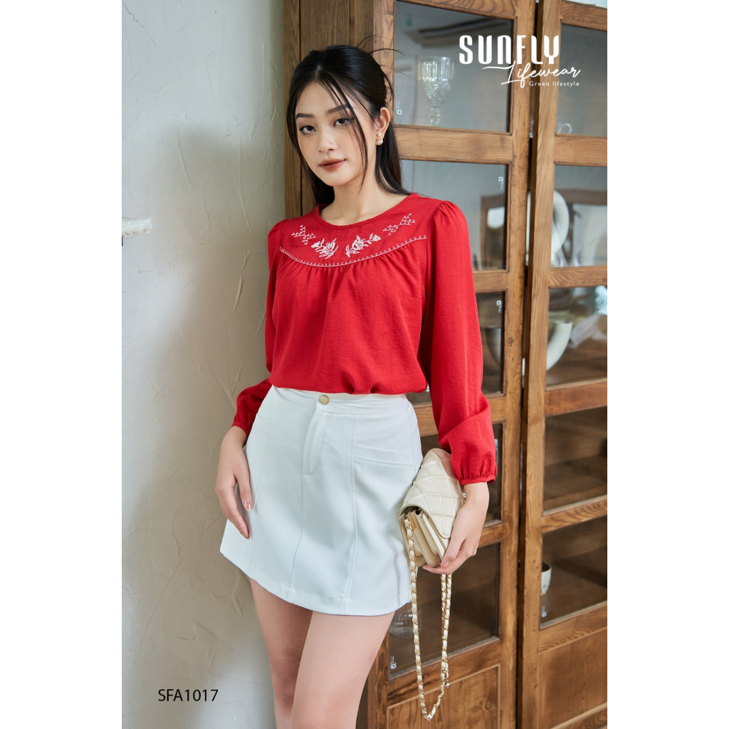 ÁO LINEN THUN THÊU CỔ SFA1017