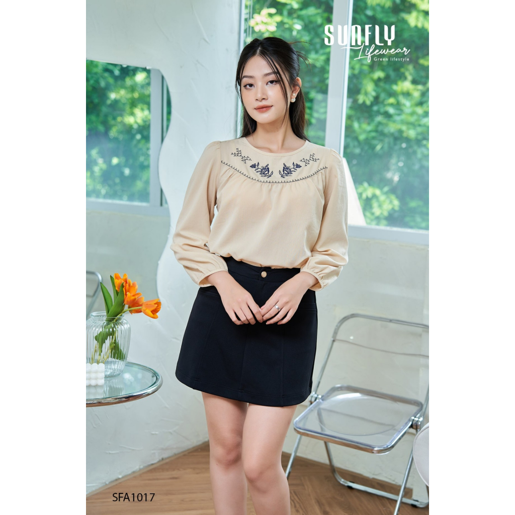 ÁO LINEN THUN THÊU CỔ SFA1017