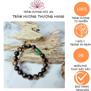 Vòng tay tròn đơn 10li trầm hương sánh chìm mix charm lu thống sơn thủy,thanh nhã và dễ thương, Trầm hương Hội an.