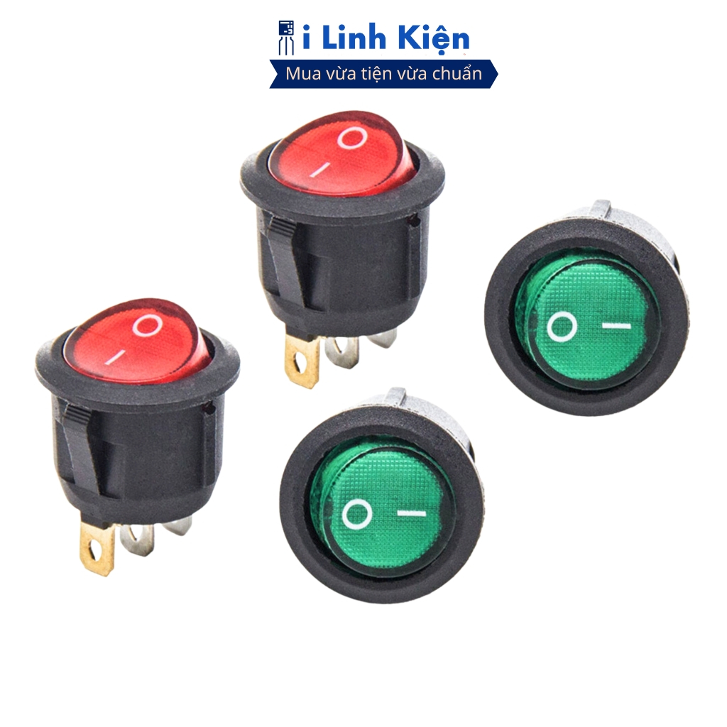 Công tắc bập bênh tròn 3 chân 250V 6A  KCD1-105 có đèn chất lượng cao ilinhkien.