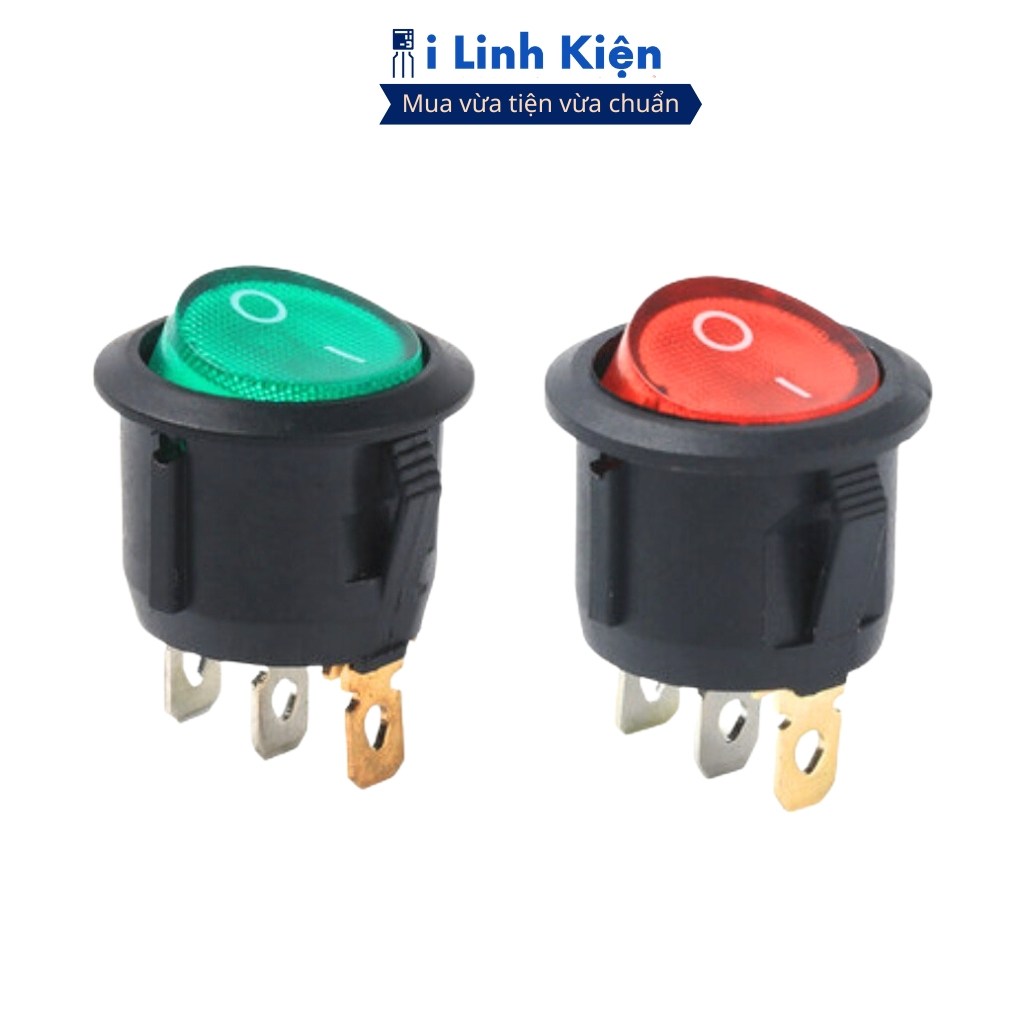 Công tắc bập bênh tròn 3 chân 250V 6A  KCD1-105 có đèn ilinhkien.