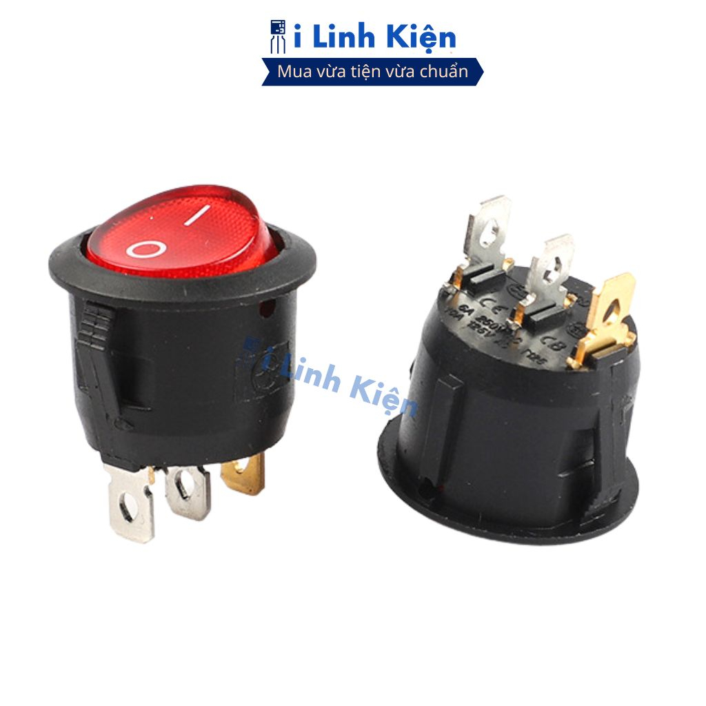 Công tắc bập bênh tròn 3 chân 250V 6A  KCD1-105 có đèn chất lượng cao ilinhkien.