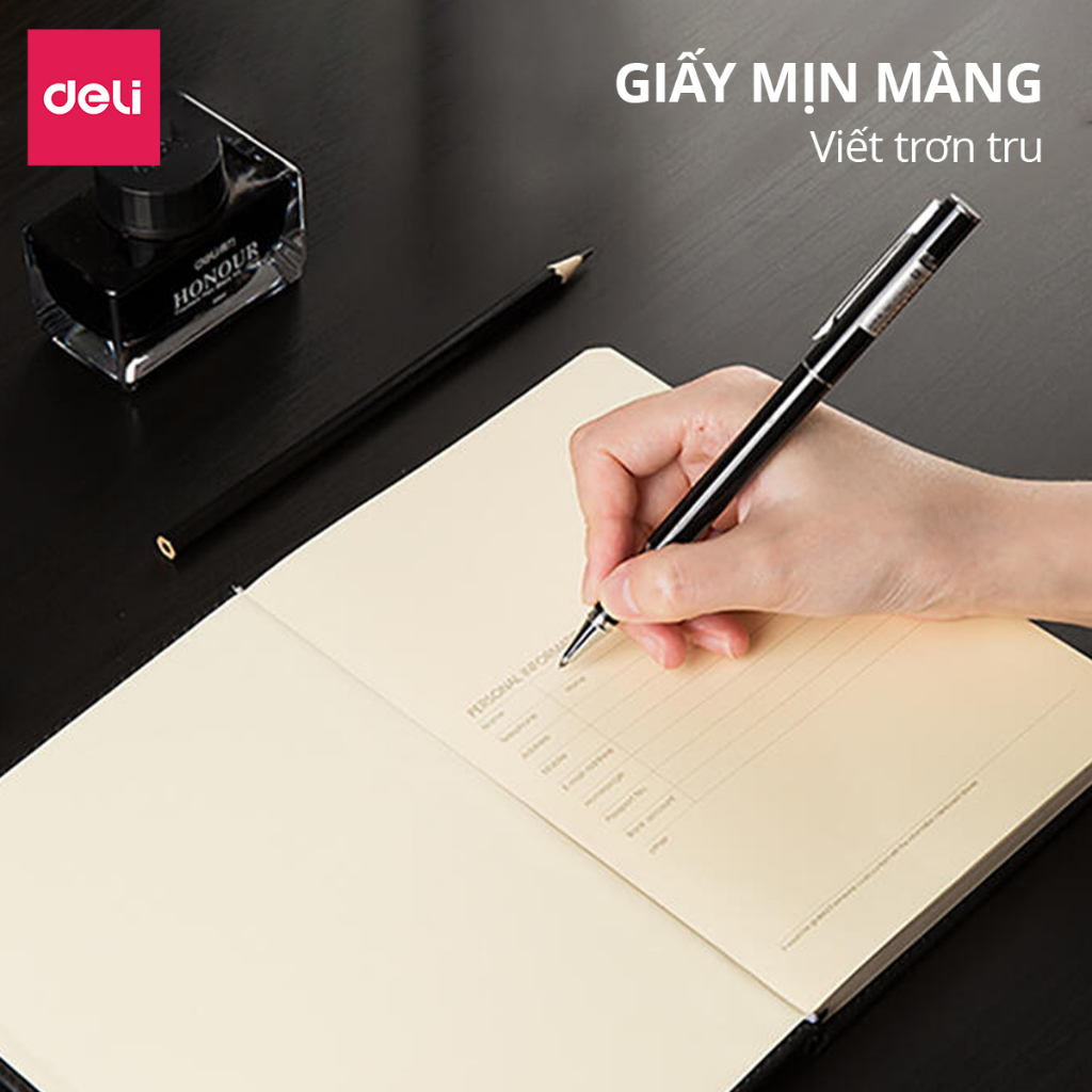 Sổ Da Sổ Tay Ghi Chép Kẻ Ngang 25K/ A5 Cao Cấp Deli - 192 Trang, Chống Lóa 70gsm - Làm Quà Tặng Sang Trọng Văn Phòng