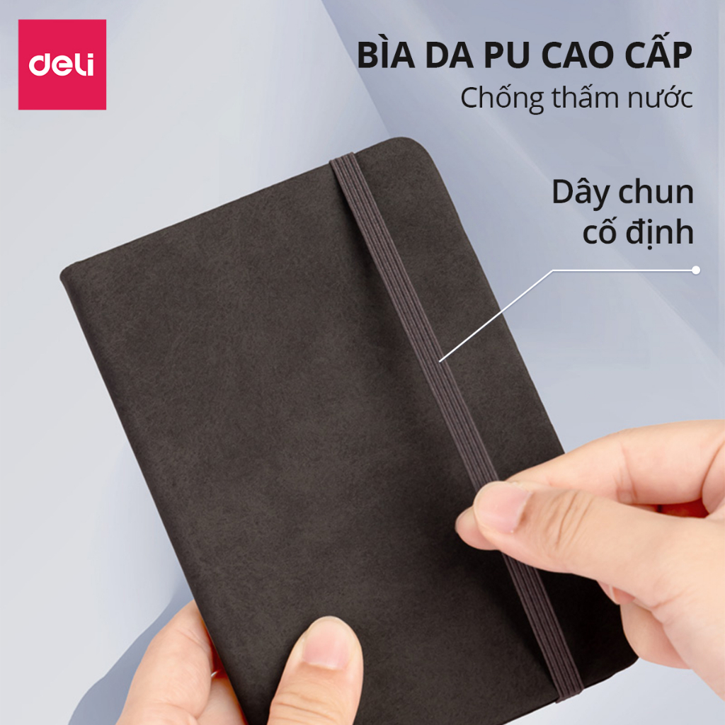 [VOUCHER 20%]Sổ Tay Bìa Da Mini A6 Cao Cấp Deli - 192 Trang 80gsm - Sổ Da Ghi Chép Kẻ Ngang Chống Nước Viết Nhật Ký Take