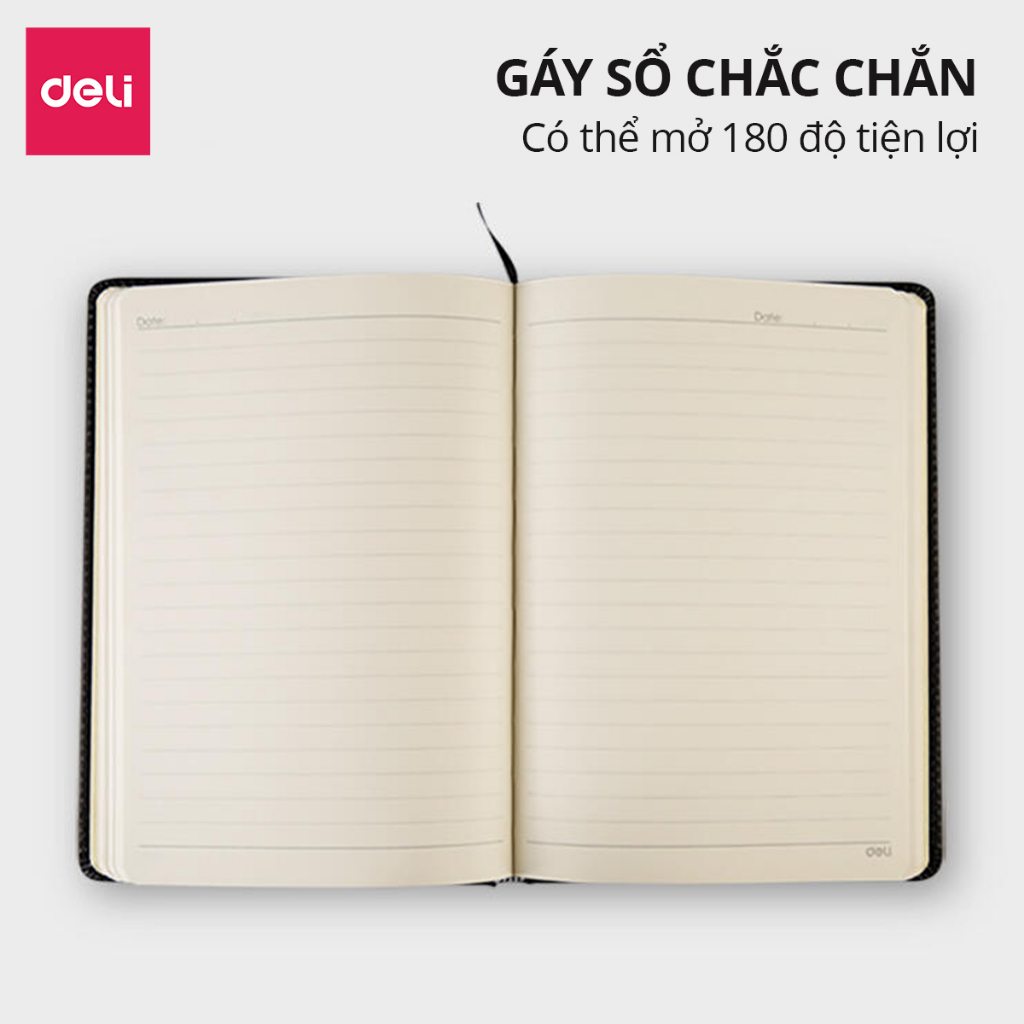 Sổ Da Sổ Tay Ghi Chép Kẻ Ngang 25K/ A5 Cao Cấp Deli - 192 Trang, Chống Lóa 70gsm - Làm Quà Tặng Sang Trọng Văn Phòng