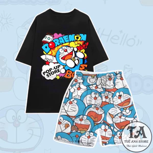 Bộ Mặc Nhà Hoạt Hình Hoạt Tiết DOREMON - Set bộ đùi cartoon nam nữ chất cotton phom rộng Freesize 38-65kg Tueanhstore