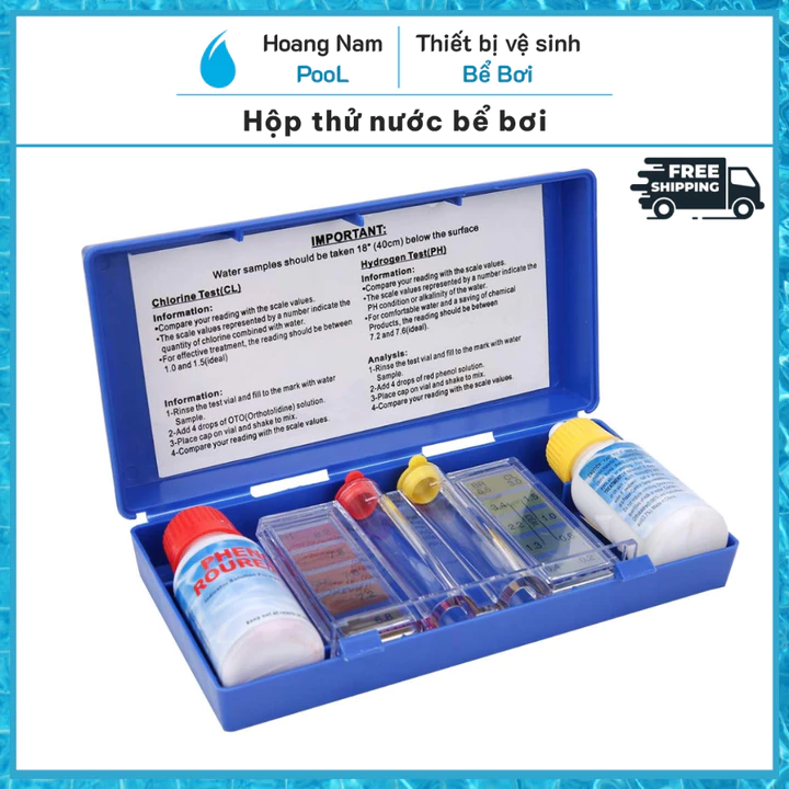 Hộp thử nước bể bơi, bộ dụng cụ test nước hồ bơi, hộp test pH và Clo hồ bơi