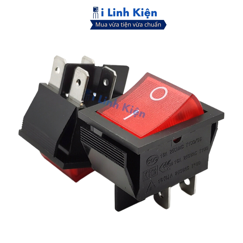 Công tắc bập bênh 4 chân KCD4-102 250V 16A 31x25mm có đèn ilinhkien.