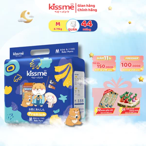 Tã/Bỉm Quần KISSME Thoáng Khí, Thấm Hút Tối Đa, Siêu Mỏng, Vạch Chỉ Thị Thông Minh - Size M Cho Bé Từ 6kg-11kg 44 Miếng