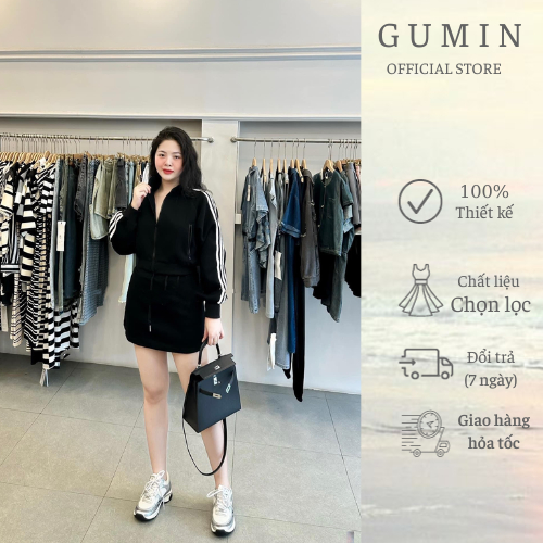Set đồ nữ thể thao GUMIN áo viền kẻ sọc phối chân váy ngắn cá tính trẻ trung