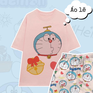 Bộ Đùi DOREMON Hồng Set Bộ Áo Thun Cotton Phối Quần Short Cartoon Hoạt Hình Phom Rộng Unisex TUEANHSTORE