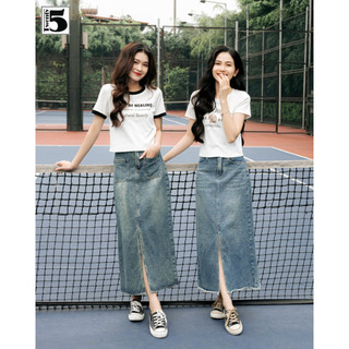 Chân Váy Jeans Dài Dáng A Túi Vuông Xẻ Trước Tôn Dáng TwentyFive Fashion – 4618