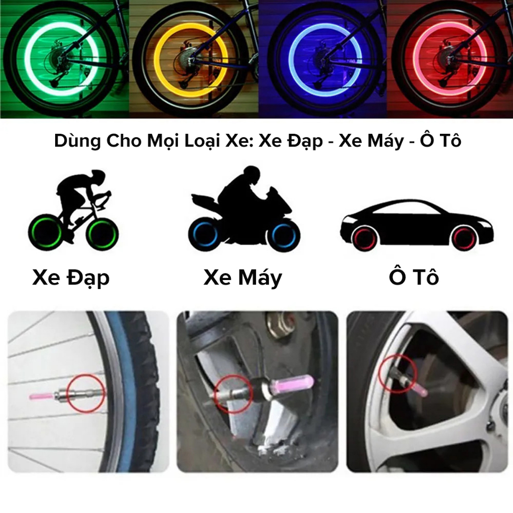 Ảnh Đèn Gắn Van Xe Đạp – Bộ 2 Chiếc Đèn LED Neon Gắn Van Xe Đạp Xe Máy Ô Tô Thể Thao Ngầu Lòi Chính Hãng Amalife 3