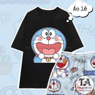 Set Bộ Đùi Nữ DOREMON cotton - Bộ mặc nhà nam nữ áo thun phom rộng phối quần cartoon freesize 38-65kg TUEANHSTORE