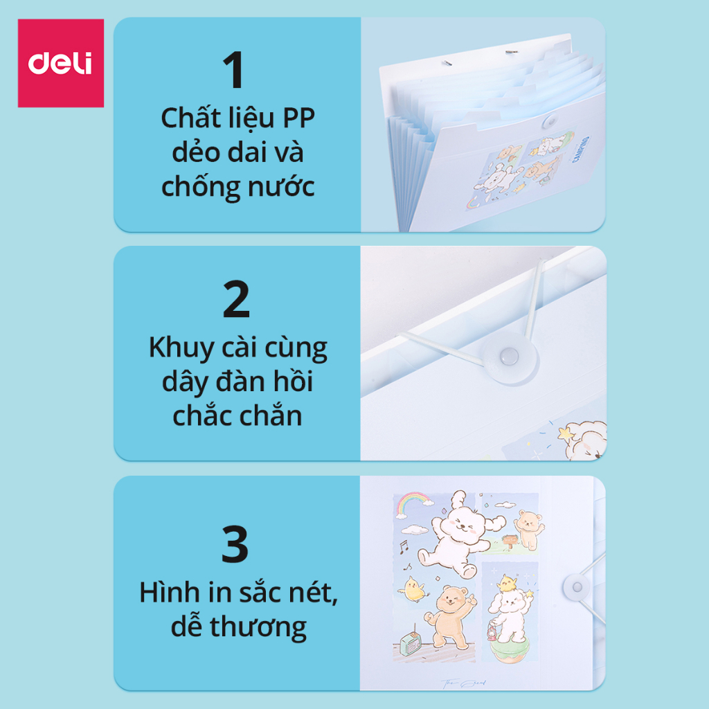 [VOUCHER 20%]Cặp Túi Đựng Tài Liệu A4 Deli File Đựng Tài Liệu 8 Ngăn Túi Hồ Sơ  Đa Năng Trong Suốt Pastel