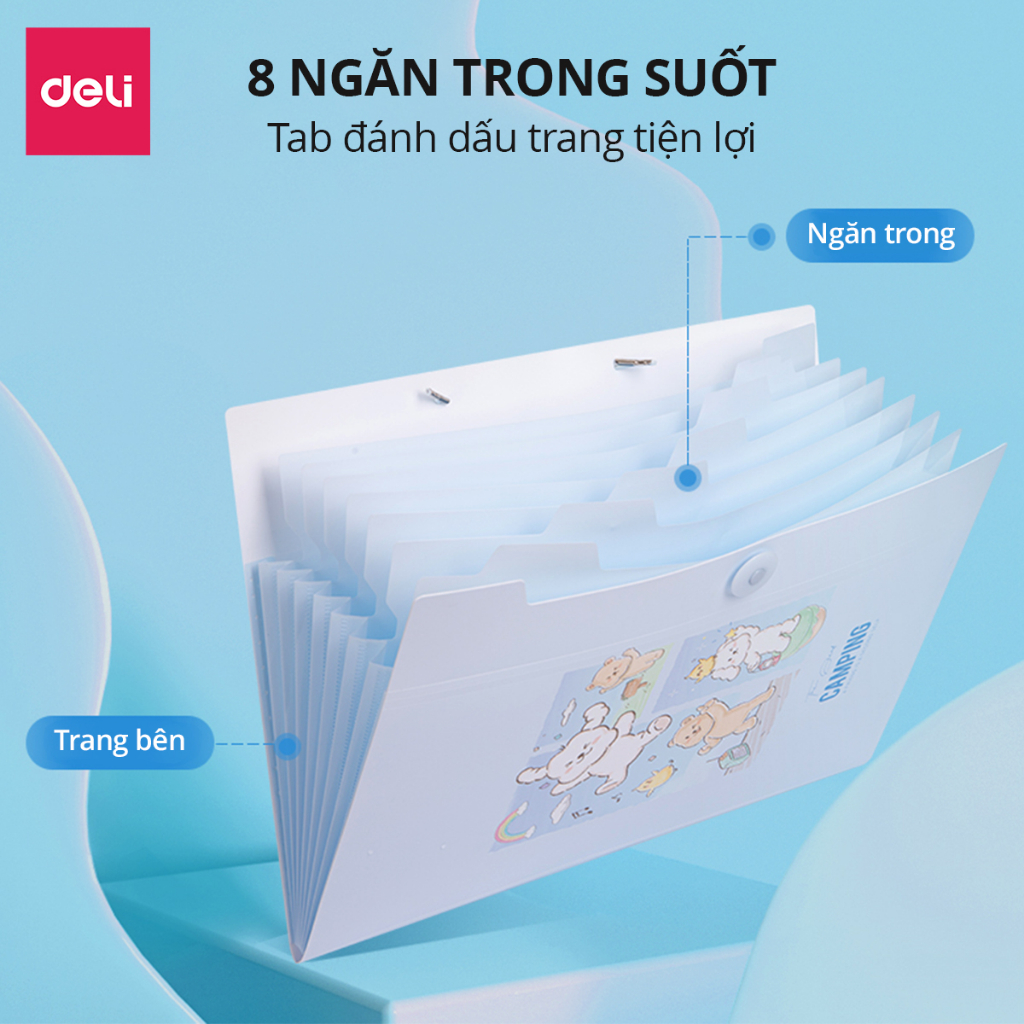 [VOUCHER 20%]Cặp Túi Đựng Tài Liệu A4 Deli File Đựng Tài Liệu 8 Ngăn Túi Hồ Sơ  Đa Năng Trong Suốt Pastel