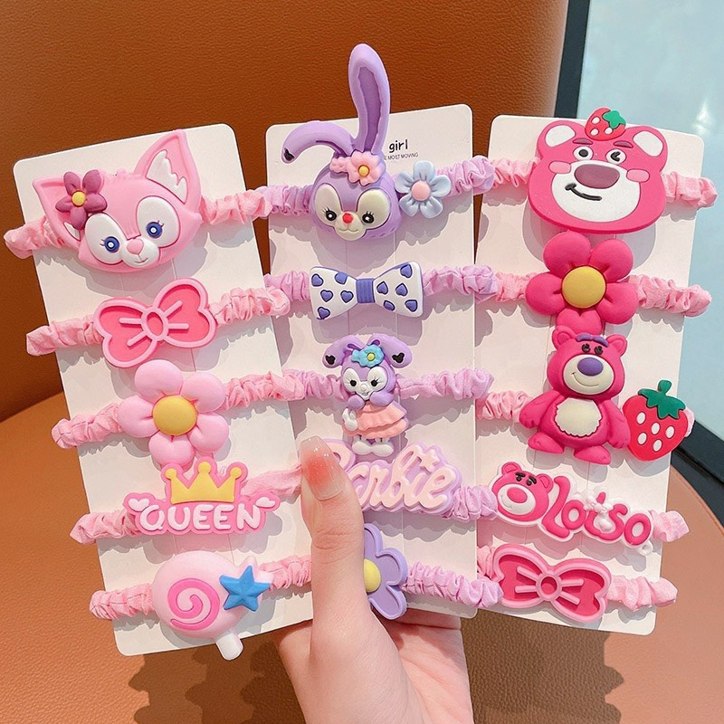 5 Dây Cột Tóc Scrunchies Hoạt Hình Gấu Dâu Lotso/ Khỉ Nâu/Kuromi/ Thỏ Hồng Co Dãn Không Đau Tóc