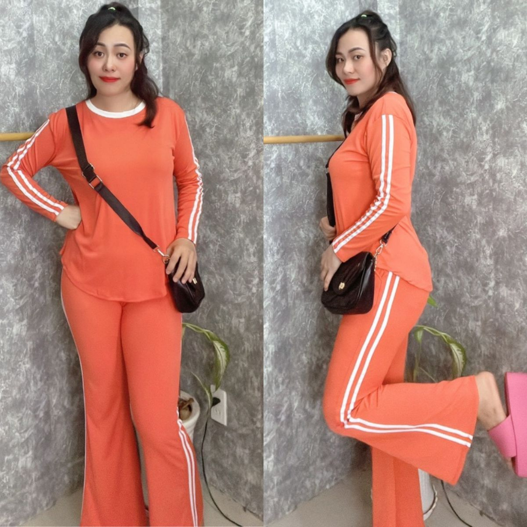Đồ Bộ Thu Đông Nữ Tay Dài Quốn Ống Rộng Bigsize ESHOP Set Bộ Nữ Sang Chảnh Quần Ống Loe Áo Thun Nữ Tay Dài Form Rộng TD9