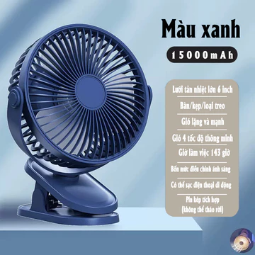 Quạt mini ,Quạt Tích Điện Để Bàn,Sạc pin USB, sử dụng liên tục 147 giờ, quạt kẹp bàn sạc 4 tốc độ, xoay 360 độ