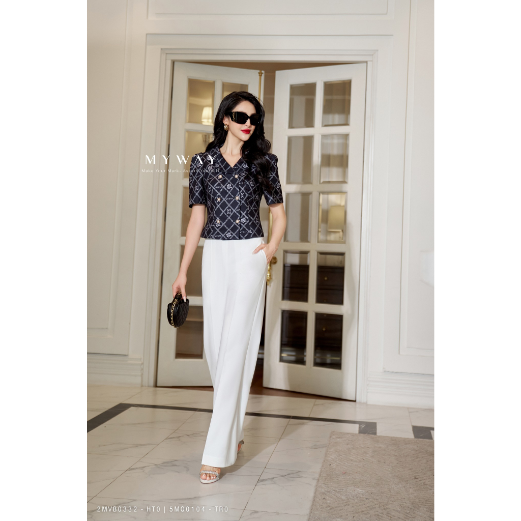 Ảnh Áo Vest Nữ In Logo Thương Hiệu MY WAY Ngắn Tay Dáng Ngắn Sang Trọng 2MVB0332 - HT0 1