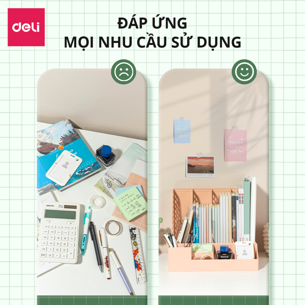Ảnh Giá Kệ Đựng Tài Liệu Văn Phòng Deli - Khay Đựng Tài Liệu 4 Ngăn Kèm Khay Đựng Bút Đựng Sách Vở Để Bàn Decor Bàn Học 4