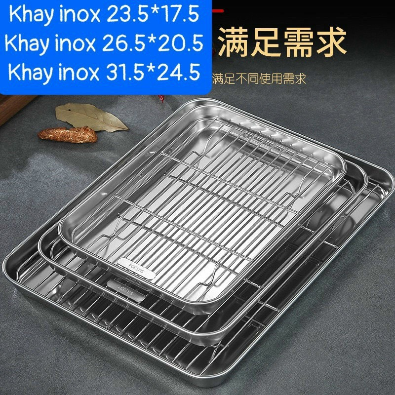 Khay Nướng  Kèm Vỉ Hấp Inox dùng để nướng bánh ,chất liệu inox 304 dày dặn hình chữ nhật