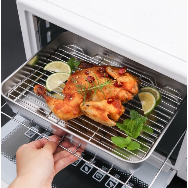 Khay Nướng  Kèm Vỉ Hấp Inox dùng để nướng bánh ,chất liệu inox 304 dày dặn hình chữ nhật