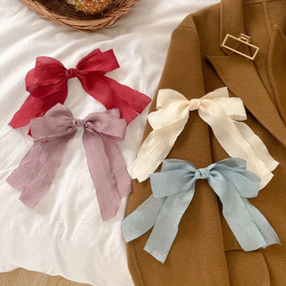 Kẹp Tóc Nơ Tiểu Thư Vải Thô Đũi Xốp Đuôi Dài Vintage Phong Cách Hàn Quốc Tinh Tế Thời Trang Hot Trend - KẸP BẤM
