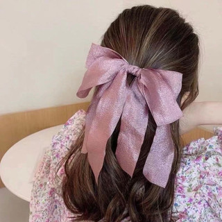 Kẹp Tóc Nơ Tiểu Thư Vải Thô Đũi Xốp Đuôi Dài Vintage Phong Cách Hàn Quốc Tinh Tế Thời Trang Hot Trend - KẸP BẤM