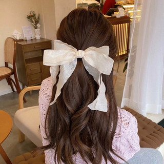 Kẹp Tóc Nơ Tiểu Thư Vải Thô Đũi Xốp Đuôi Dài Vintage Phong Cách Hàn Quốc Tinh Tế Thời Trang Hot Trend - KẸP BẤM