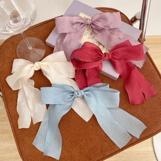 Kẹp Tóc Nơ Tiểu Thư Vải Thô Đũi Xốp Đuôi Dài Vintage Phong Cách Hàn Quốc Tinh Tế Thời Trang Hot Trend - KẸP BẤM