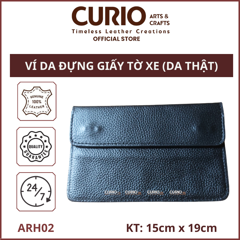 (Da Thật) Ví Da Đựng Giấy Tờ Xe, Bao Da Đăng Kiểm Da Bò Thật, Xanh Navy, BH 12 Tháng, CURIO LEATHER - ARH02
