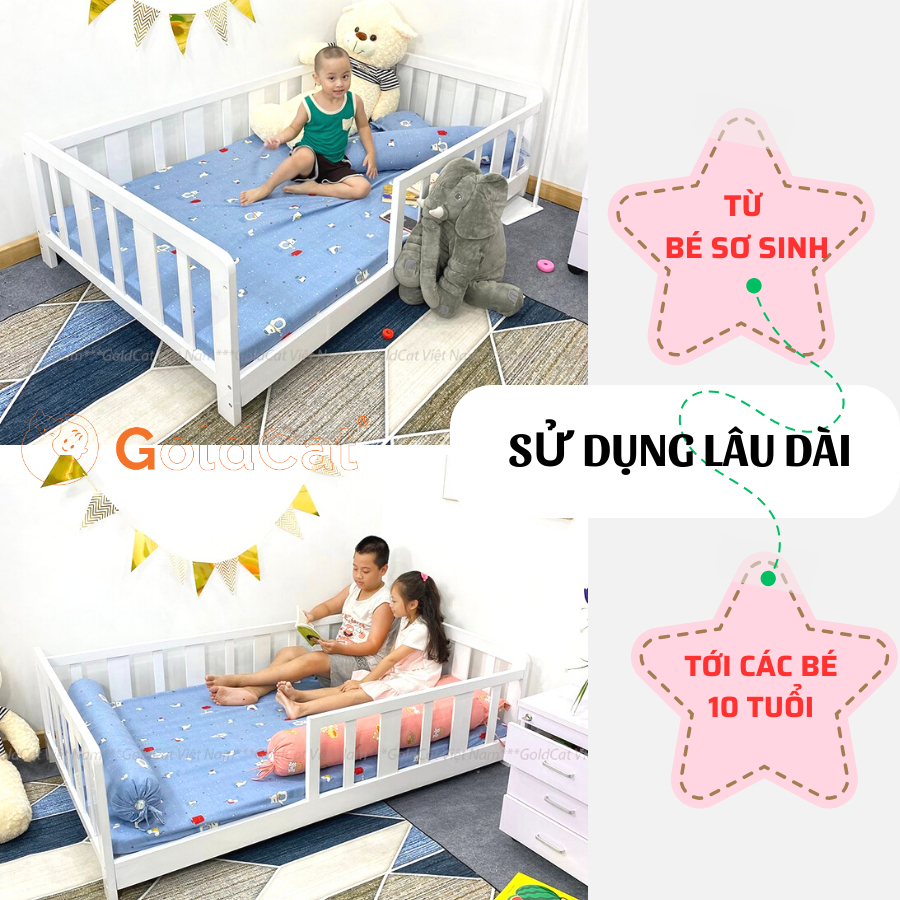 Ảnh Giường Gỗ GOLDCAT Cho Trẻ Từ 2-15 Tuổi Phong Cách Hàn Quốc, Trọng Tải Tối Đa 180kg, Gỗ Quế An Toàn 4