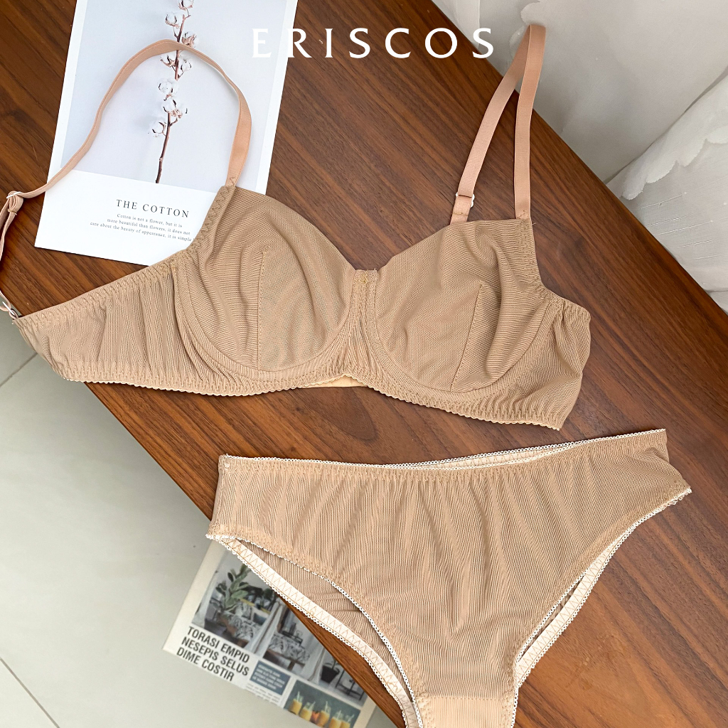 Set đồ lót lưới có gọng nâng 2 lớp nhẹ mát thoáng gợi cảm trẻ trung có khe thêm mút Eriscos E1017