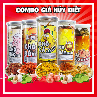 Combo giá hủy diệt - sét 5 món đồ ăn vặt siêu ngon, khô gà, khô bò, khô ...