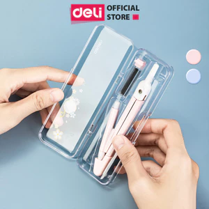 Bộ Compa Bấm Chì 2B Học Sinh Màu Pastel Xinh Xắn Deli - Kèm Lõi Chì Vẽ Tranh Hình Học Kỹ Thuật Mỹ Thuật Dụng Cụ Học Tập