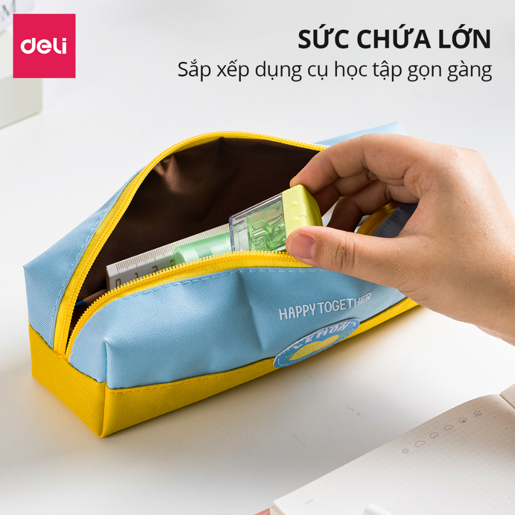 Hộp Bút Túi Đựng Bút Học Sinh Vải Canvas Họa Tiết Dễ Thương Deli - Bóp Viết Sức Chứa Lớn Chống Nước, Đa Năng - Nhiều Màu