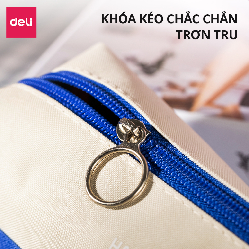 Hộp Bút Túi Đựng Bút Học Sinh Vải Canvas Họa Tiết Dễ Thương Deli - Bóp Viết Sức Chứa Lớn Chống Nước, Đa Năng - Nhiều Màu