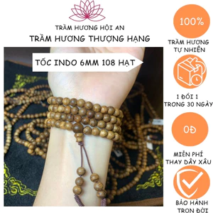 Vòng tay trầm hương tốc tự nhiên 108 hạt 6 ly INDO thơm sống mạnh, đẹp, phong cách thời trang-Trầm Hương Hôi an