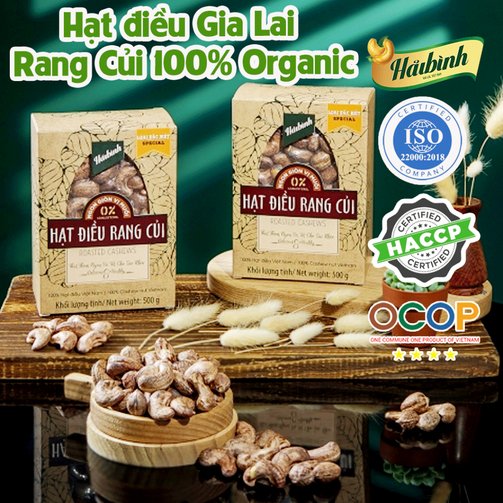 [Mua 2 hộp tặng 1 hũ tỏi ớt 115g] 500g Hộp quà đặc biệt Hạt điều Rang Củi Hải Bình Gia Lai rang củi tự nhiên - Mới rang