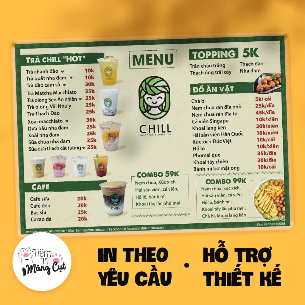 In Menu A4 Tờ Rơi Theo Yêu Cầu, Có Ép Plastic, Cán Màng, Menu Dán ...